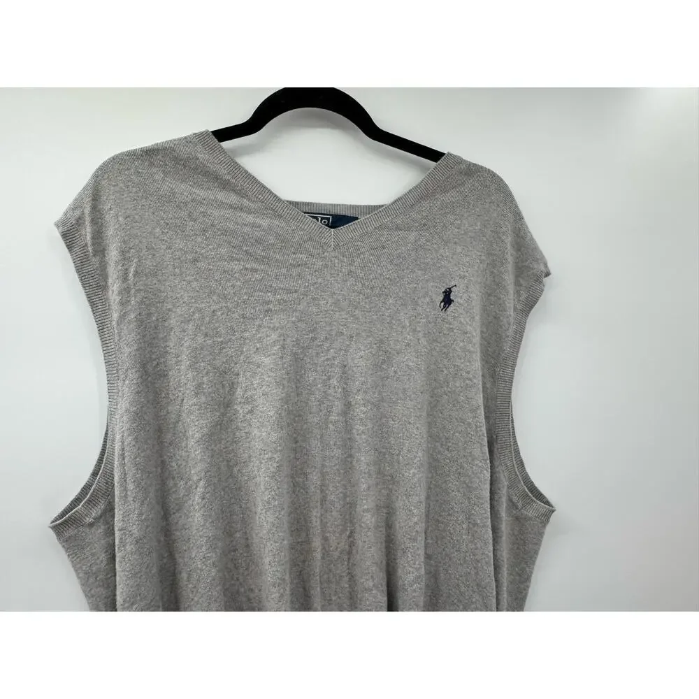 Polo Ralph Lauren Men's Gray Pima Cotton Golf Pullover V-Neck Sweater Vest Sz XL